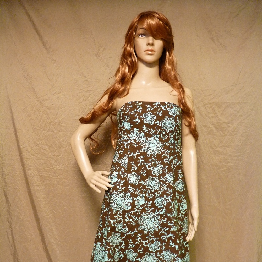 Strapless Cotton Dress Gap Brown Turquoise Size 6